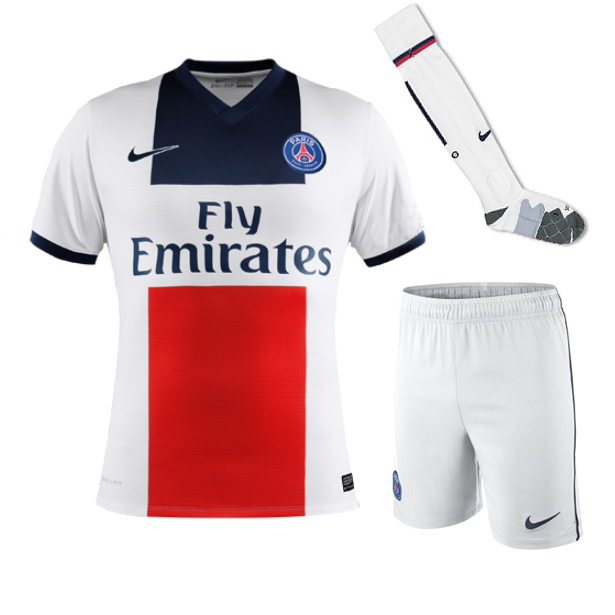 13-14 PSG Away White Soccer Jersey Whole Kit(Shirt+Shorts+Socks) - Click Image to Close